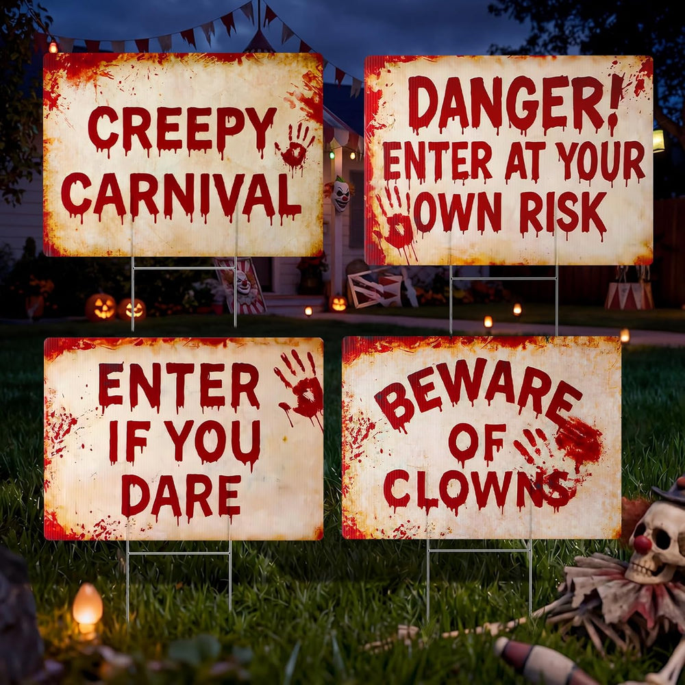 4 Pcs Halloween Clown Plastic Yard Sign, 12 x 16‘’ Garden Stakes