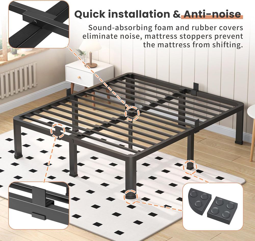 VIPSHOW 14 Inch Full Heavy Duty 3500lbs Bed Frame with Round-Corner