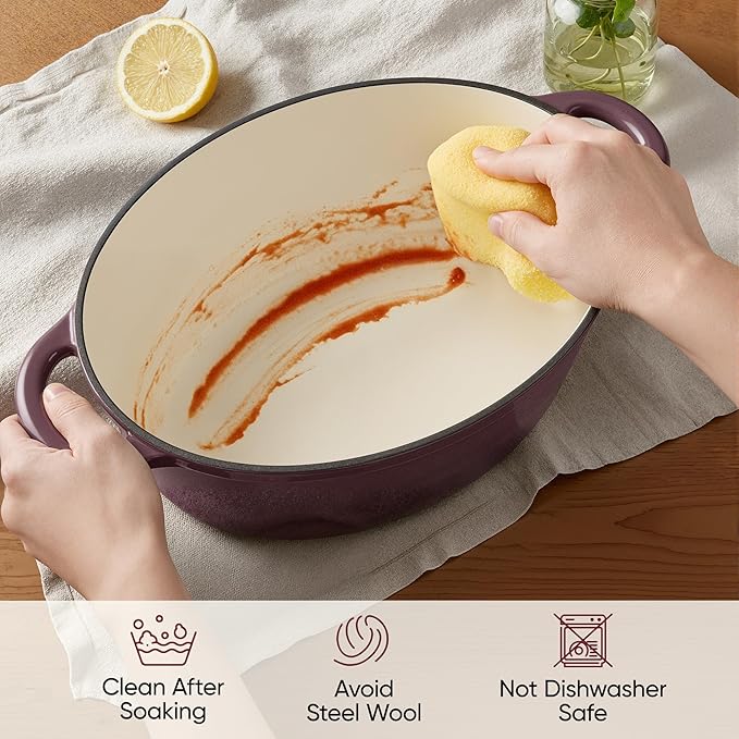 Oval Dutch Oven for Bread Baking, 4.5 Quart Non Stick Enameled Cast Iron Dutch