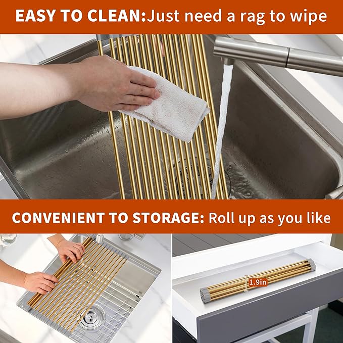 Extra Large Golden Roll-UP Dish Drying Rack-Stainless Steel Dish Drainer Over - Image 5
