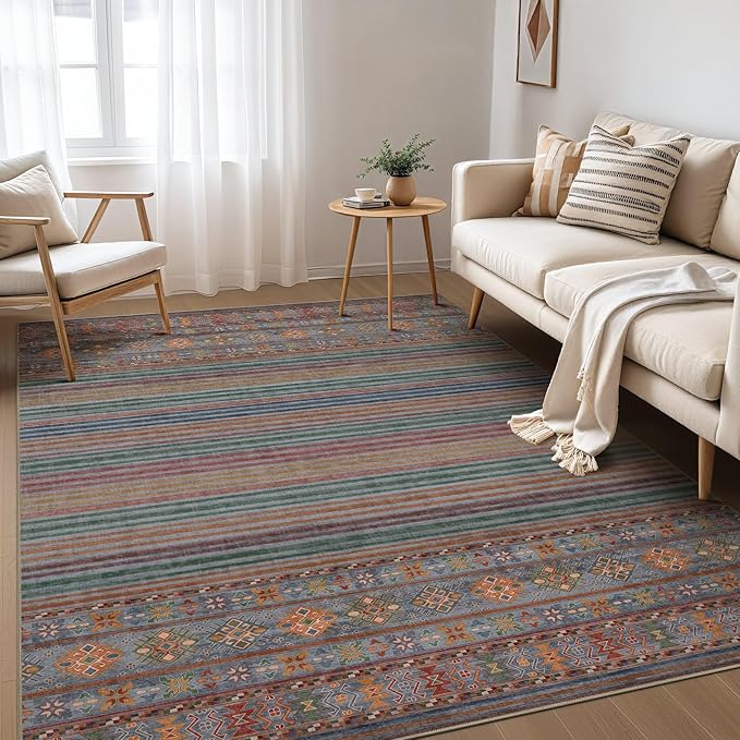 Nakagishi 7X9 Area Rugs Living Room: Washable Large Vintage Rug Neutral by NakagishiAreaRug