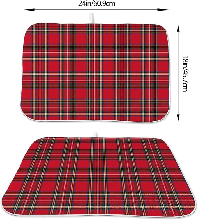 Christmas Dish Drying Mat 18 x 24 inch Red Buffalo Plaid Decorative Drying Mats - Image 2