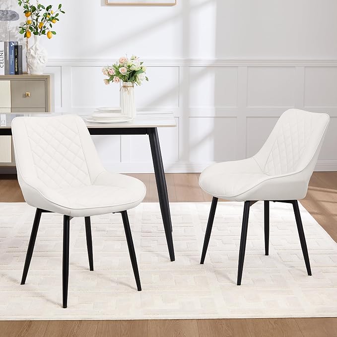 Dining Chair Set of 2, Modern Dining Chairs with Thick Cushions, Faux Leather...