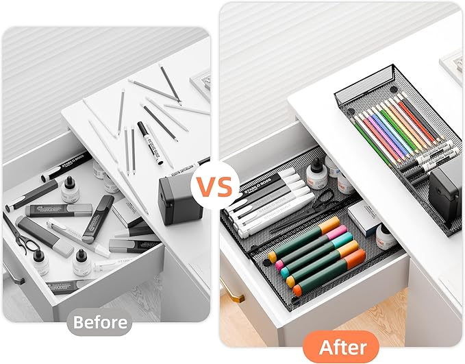 Mesh Tray Silverware Drawer Organizer Utensil Cutlery Tray Office Supplies - Image 3