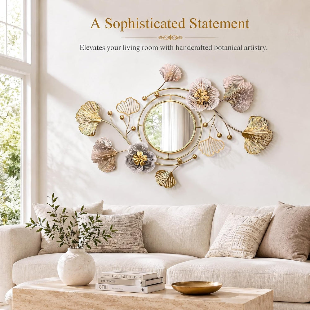 47" Large 3D Ginkgo Floral Metal Wall Decor Mirror