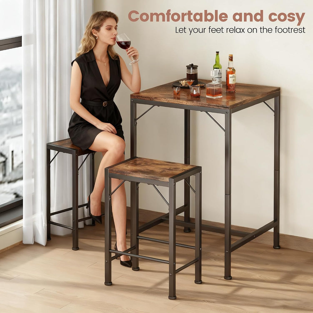 Homeiju Bar Table and Chairs Set, Square Bar Table with 2 Stools, Space-Savin...