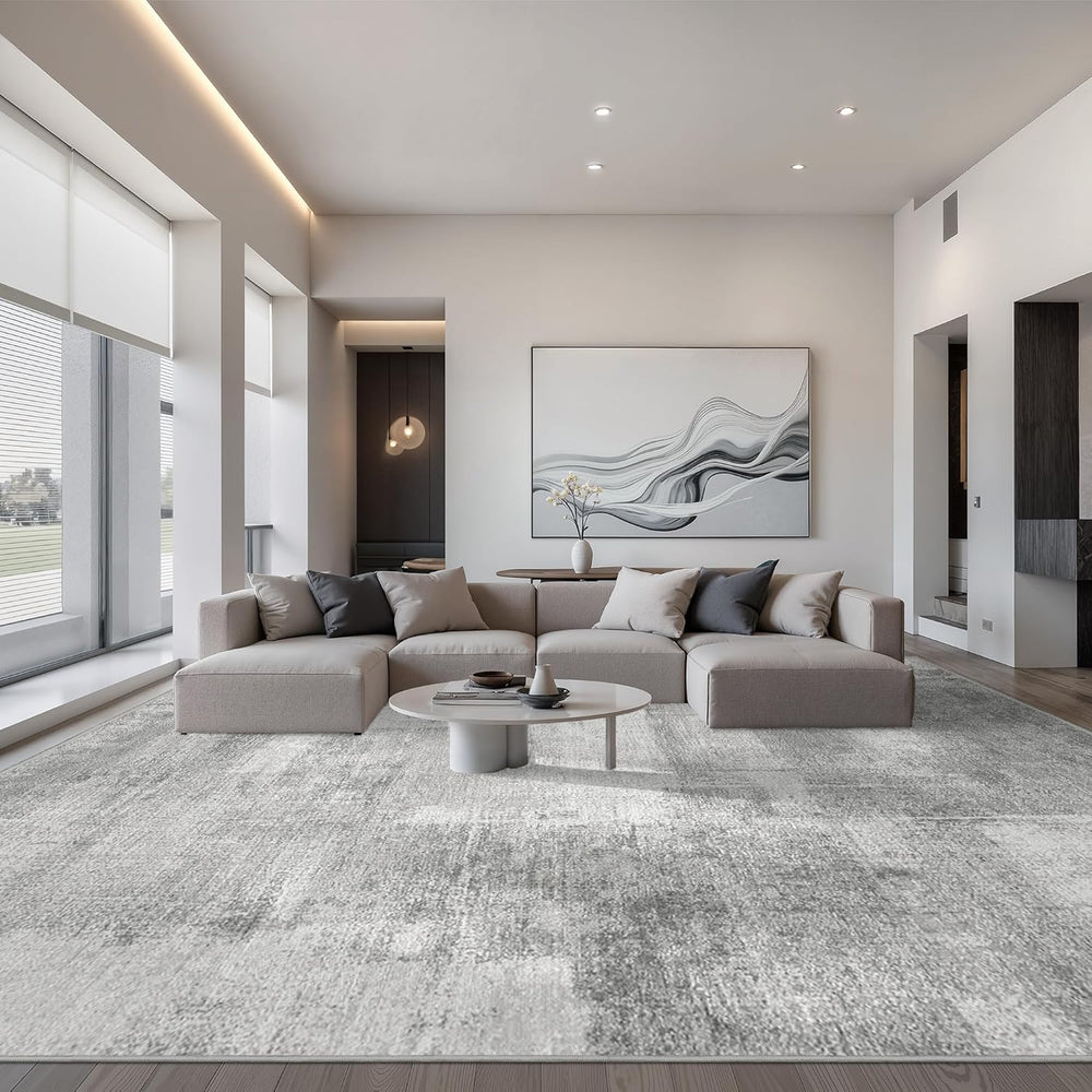 zesthome Washable Rug 8x10, Neutral Abstract Rugs for Living Room Grey