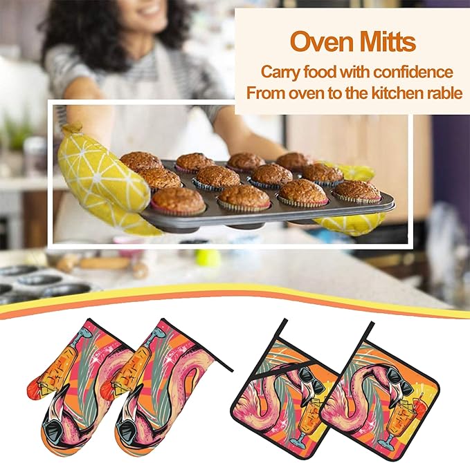 Cool Flamingo Oven Mitts and Heat Resistant Pads - Image 7