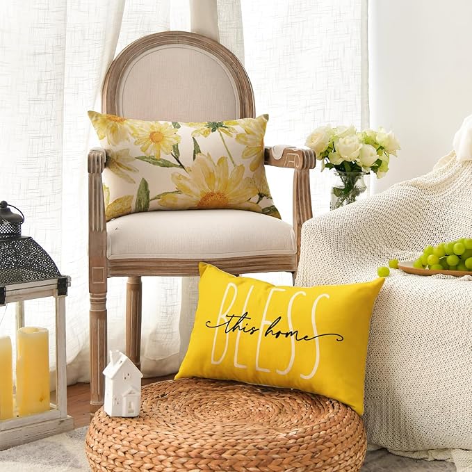 AVOIN colorlife Home Sweet Home Spring Summer Flowers Yellow Throw Pillow Covers - Image 3