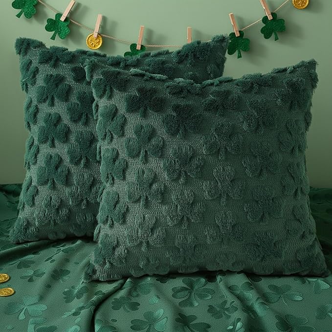 decorUhome St. Patrick’s Day Shamrock Green Pillow Covers 16x16 Inch Set of 2 - Image 6