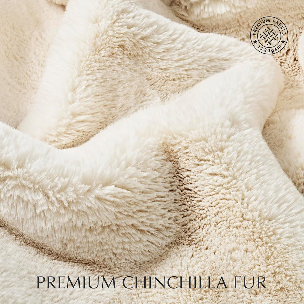 Faux Chinchilla Fur Throw Blanket, 50"x60", Arctic White