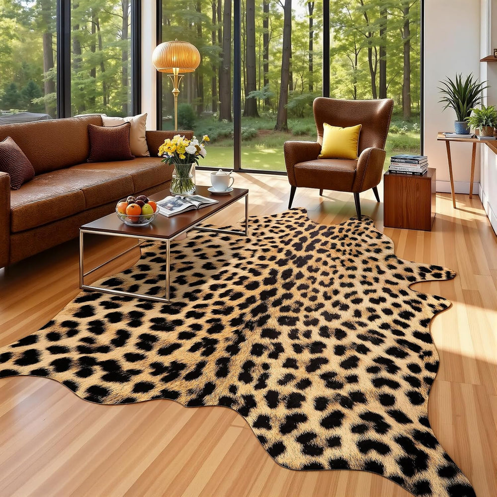 AROGAN Premium Leopard Print Rug 6.2x7 Feet, Machine Washable Faux Fur Cheetah