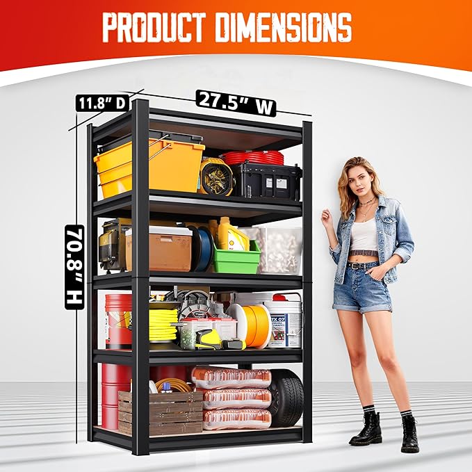 71.2"H-28"W-12"D Garage Shelving-5 Tier Garage Storage Shelves, Adjustable - Image 3