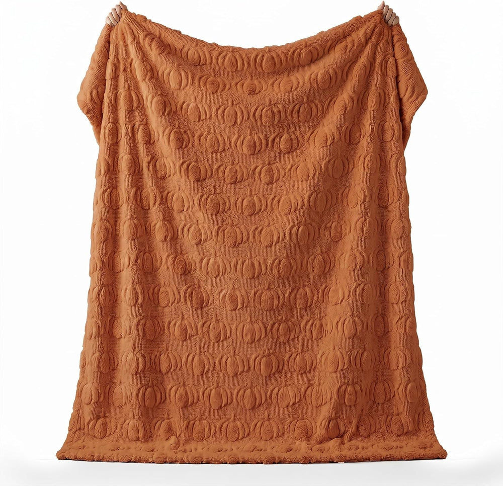 Horaldaily Fall Caramel Orange Pumpkin Faux Fur Throw Blanket 50x60