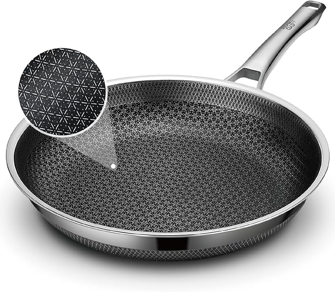 SNOWCLAD Frying Pan, 10 Inch Hybrid Non Stick Stainless Steel Skillets by SNOWCLAD