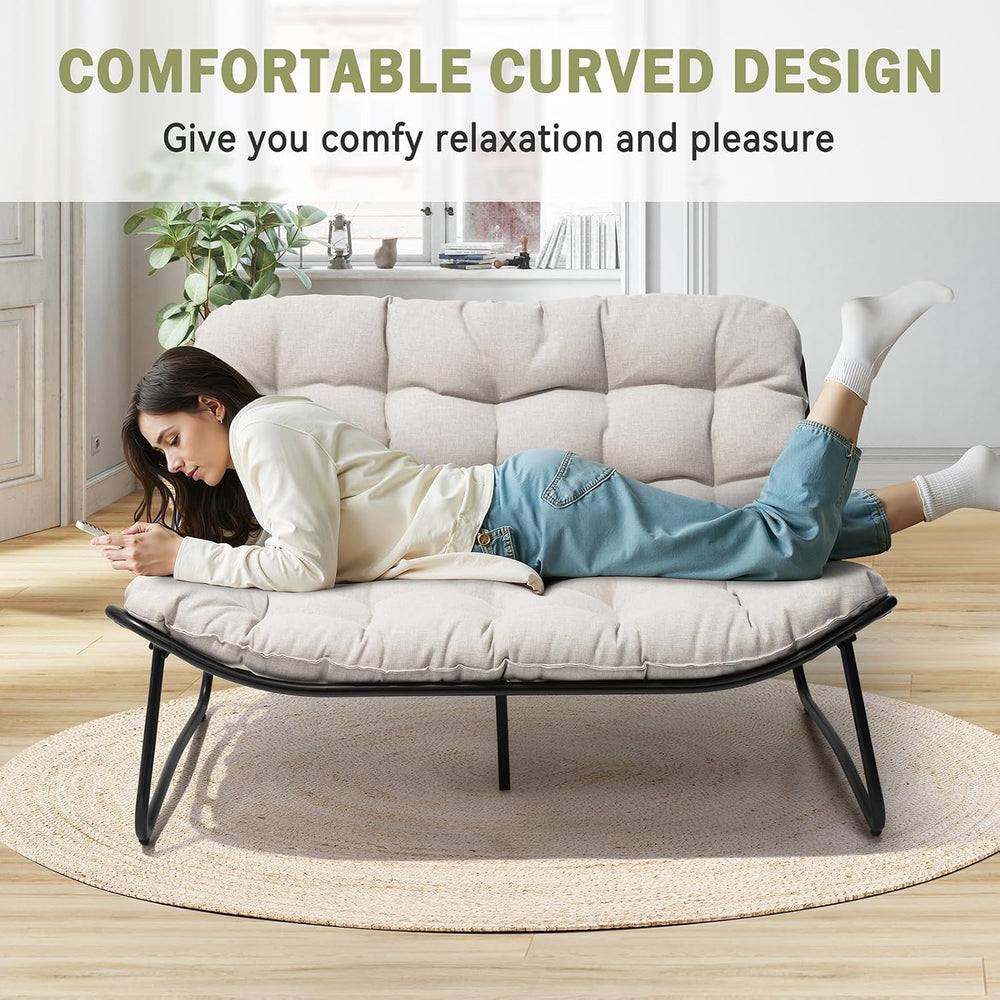 Outdoor Loveseat with Soft Cushion，Patio 2-Seat Boho Sofa (Beige)