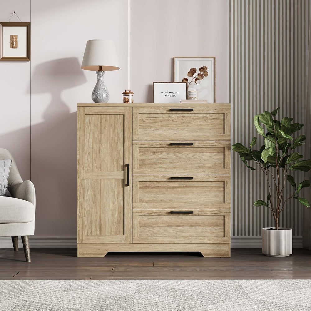 GarveeHome Wood Armoire Wardrobe Closet with 4 Drawers and Door, 43.3 in H Be...