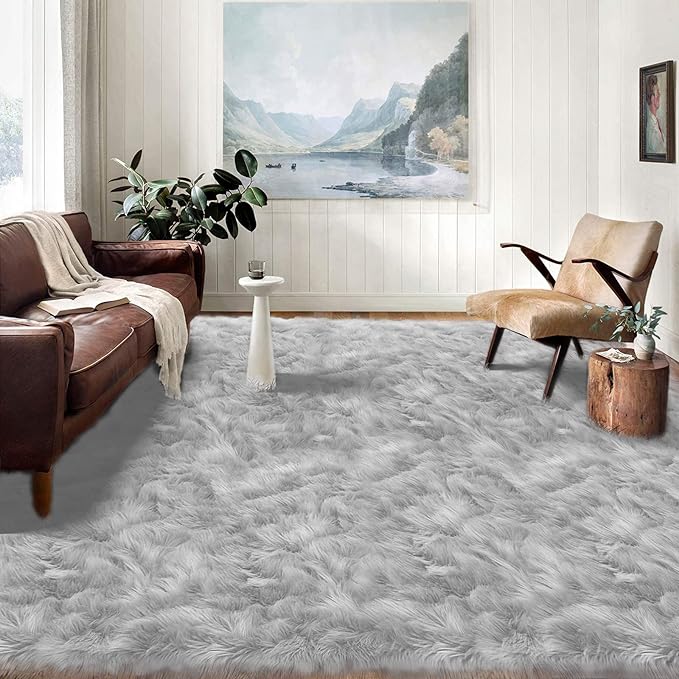 Latepis 12x12 Carpet Grey Faux Fur Rug by Latepis