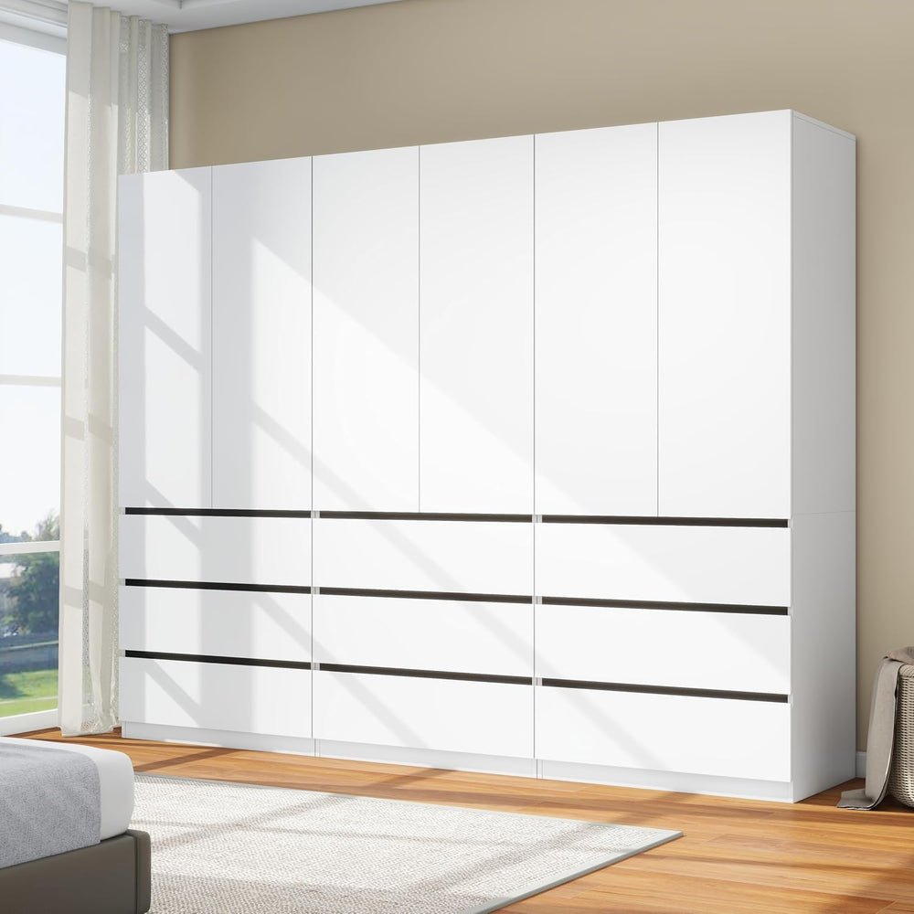 White Armoire Wardrobe Closet with 9 Drawers: 75" H x 95" W