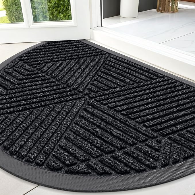 Smiry Half Circle Front Door Mat Outside Entrance, Heavy Duty Sturdy Natural by Smiry