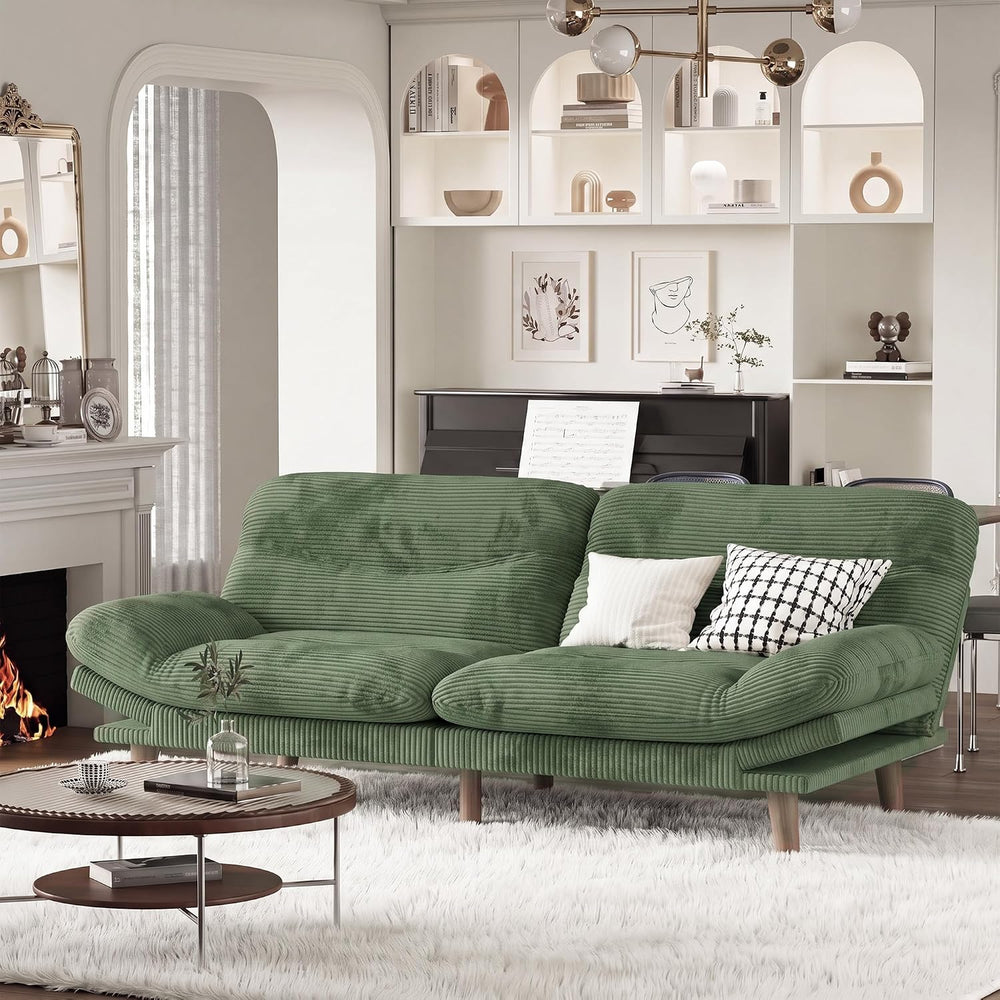 Homall 67'' Convertible Futon Sofa Bed, Modern Corduroy Loveseat, Olive