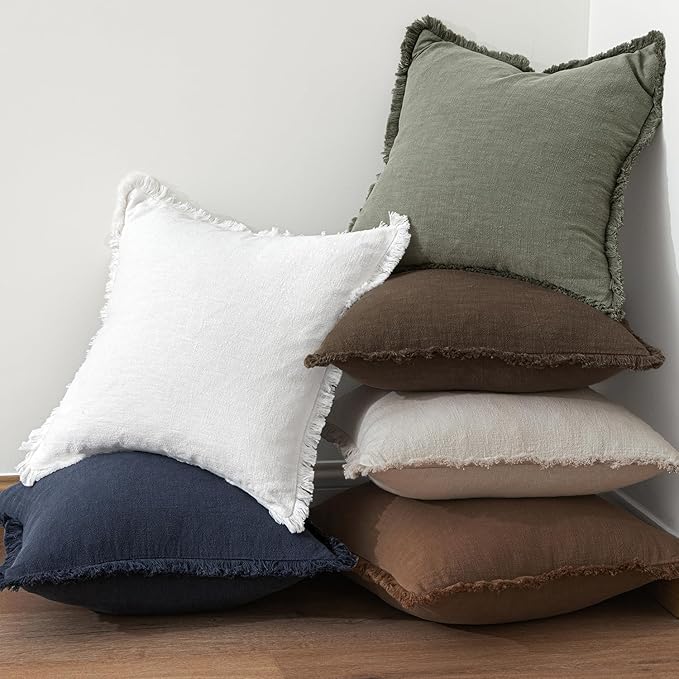 MIULEE Decorative Throw Pillow Covers Neutral Linen Fringe Throw Pillows Set of - Image 6