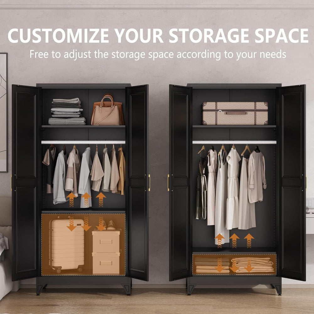 Polup 71" Metal Armoire Wardrobe Closet with Doors and Adjustable Shelves