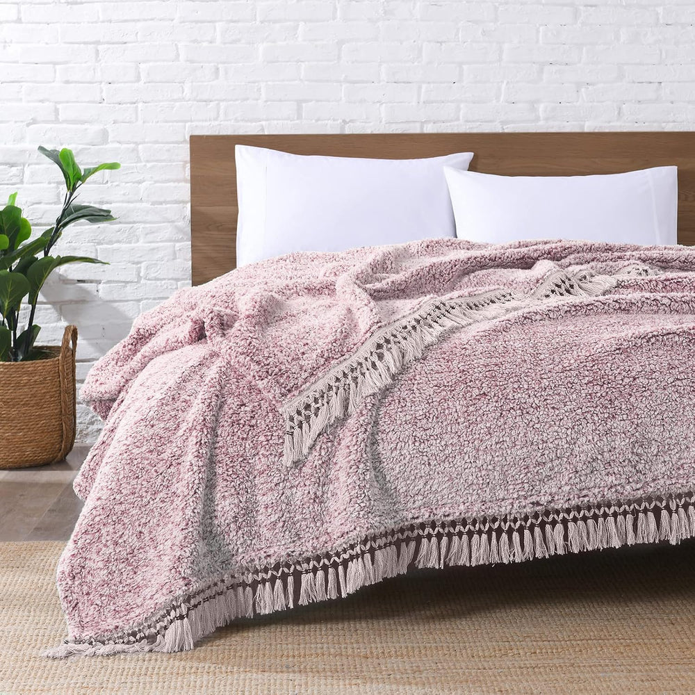 Ultra Soft Fleece Sherpa Blanket King Size,Lightweight Cozy Boho Bed Blanket ...
