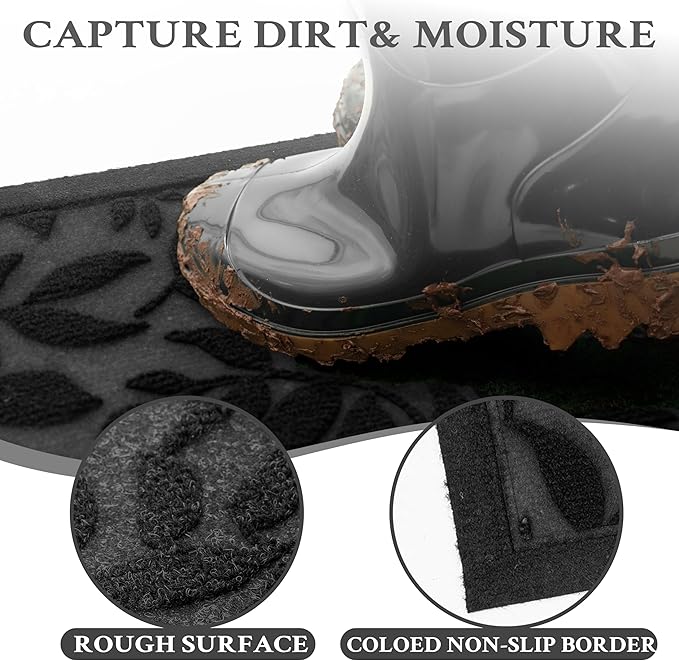 Black Leaves Outdoor Indoor Entrance Doormats, Absorbent Durable Heavy Duty - Image 7