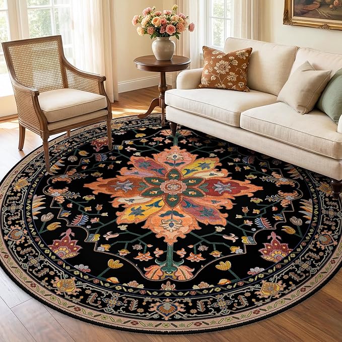 RELEANY Area Rugs 5ft Washable Non-Slip, Floral Vintage Distress Print Pattern - Image 2