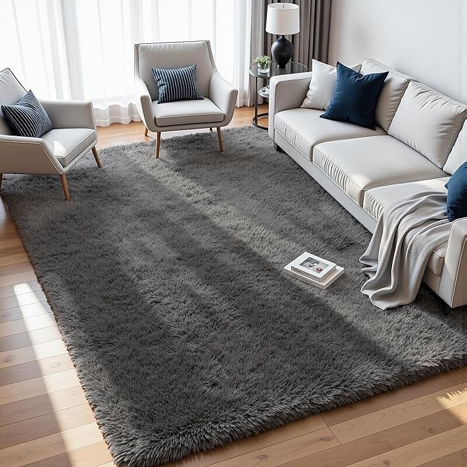6x9 Area Rugs for Living Room Rug: Soft Fluffy Shag Gray Rugs for Bedroom - Image 4