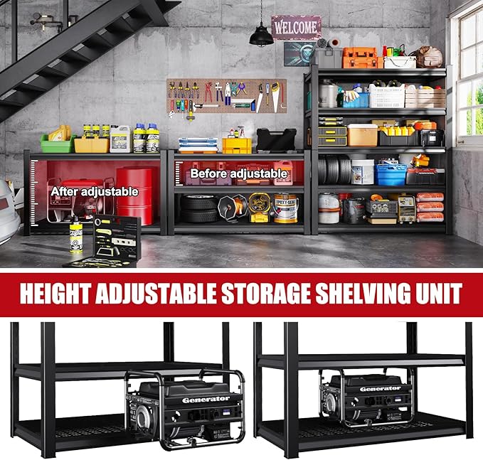 Set of 4 Garage Shelving-3500 lbs 5 Tier Storage Shelves, Adjustable Heavy Duty - Image 4