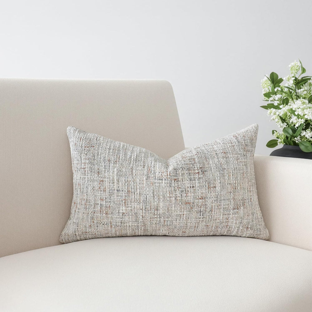 Textured Chenille Lumbar Pillow Covers 12x20 Inch Set of 2 Soft Neutral Woven...