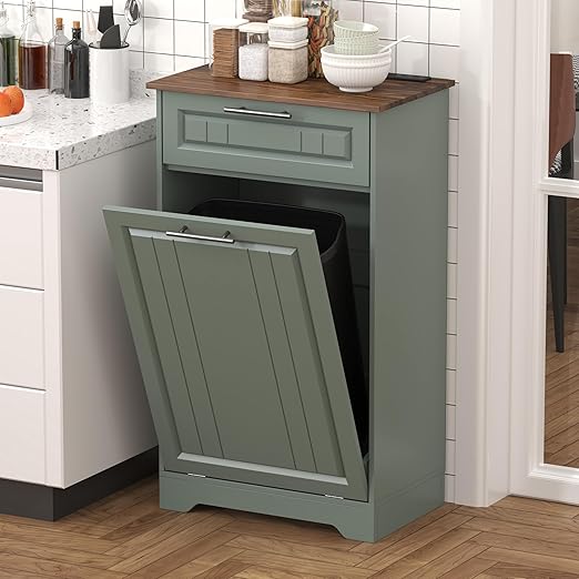 Single 10 Gallon Tilt Out Trash Can Cabinet