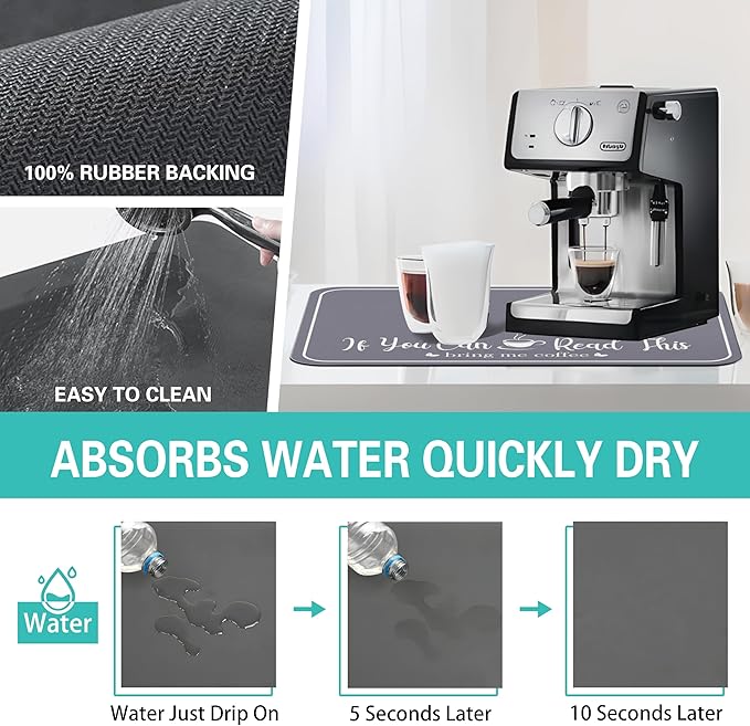 Coffee Bar Mat for Countertops 31.5inx17in, Absorbent Hide Stain Anti-Slip Cafe - Image 4
