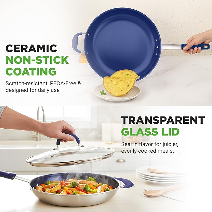NutriChef 14" Fry Pan With Lid