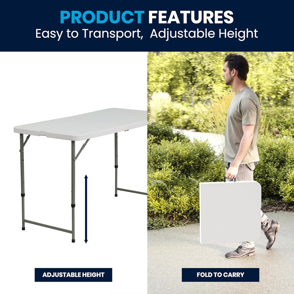 Flash Furniture 4-Foot Bi-Fold Granite White Plastic Folding Table