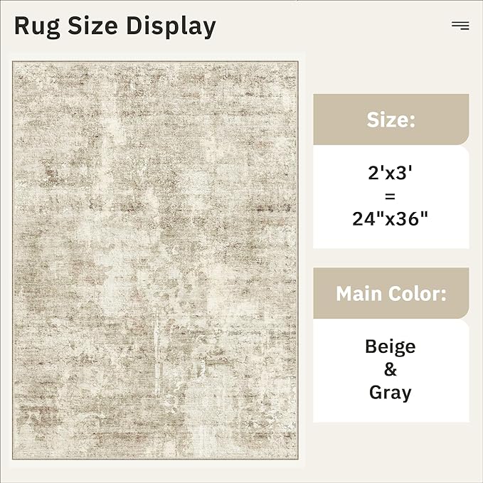 2x3 Washable Rugs for Kitchen, Powder Room Small Area Rug Non-Slip Vintage Low - Image 5