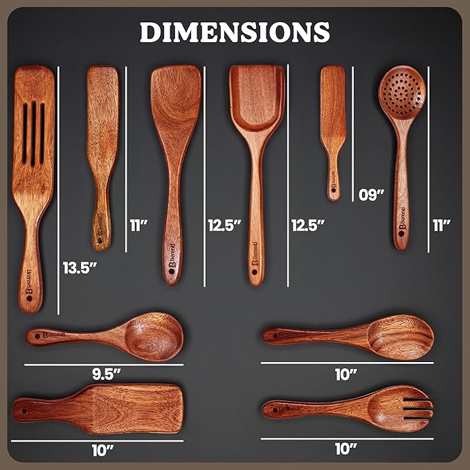 10Pcs Wooden Kitchen Utensil Set, Premium Natural Acacia Wood Cooking Utensils - Image 2