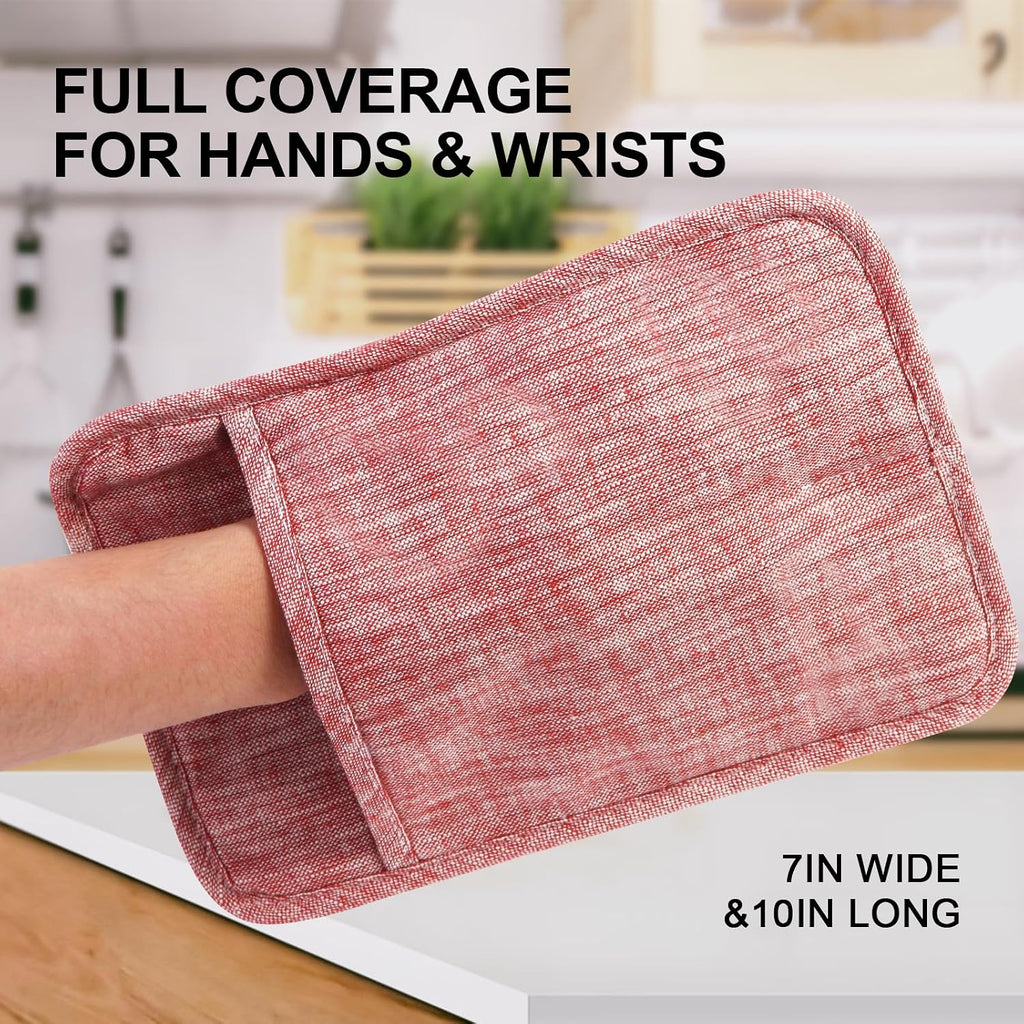 4Pcs Heat Resistant Oven Mitts & Potholders (Up to 500°F), Flexible Kitchen Accessories for BBQ, Baking, Microwave, Stovetop Use and More (Pink)