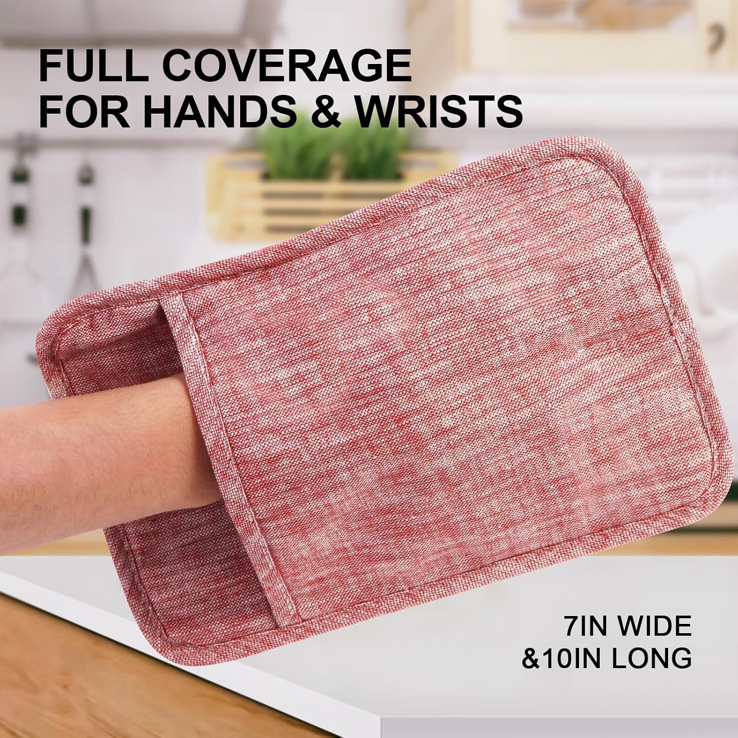 4Pcs Heat Resistant Oven Mitts & Potholders (Up to 500°F), Flexible Kitchen Accessories for BBQ, Baking, Microwave, Stovetop Use and More (Pink)