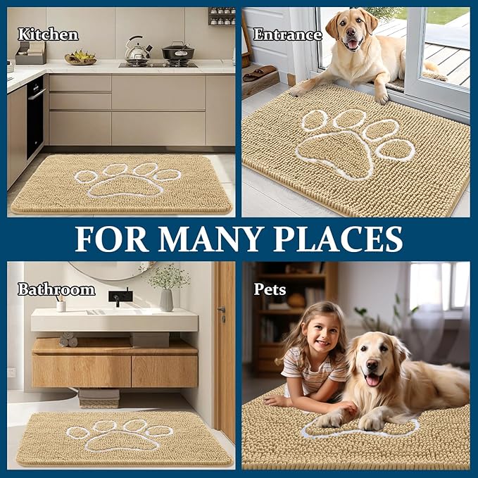 OLANLY Dog Door Mat for Muddy Paws 30x20, Paw Print Design, Absorbs Moisture - Image 8
