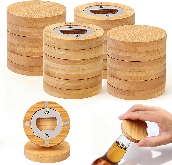 Yoption 24 Pcs Bamboo Magnetic Bottle Opener, Wooden Bulk Fridge Magnet Bottle by Yoption