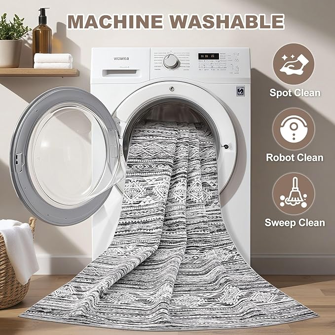 Nakagishi Area Rug Living Room Rugs: 7X9 Machine Washable Boho Large Neutral - Image 2