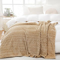 Puncuntex Beige Throw Blanket 108"×90" inches Fuzzy 3D Jacquard Decorative by Puncuntex