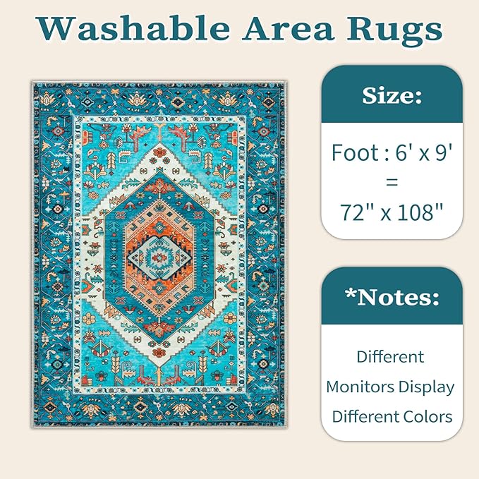 SERISSA 6x9 Area Rugs for Living Room, Large Washable Non-Slip Boho Rug - Image 6