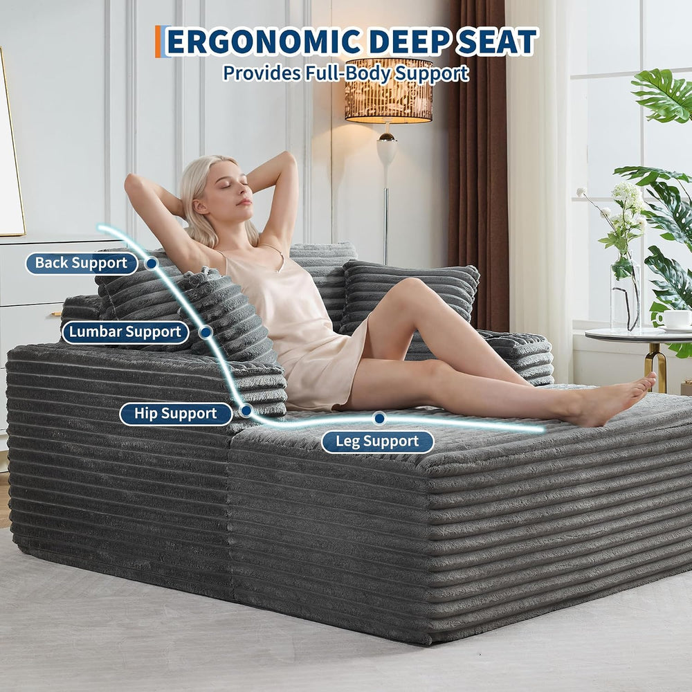 GarveeHome 64in Oversized Corduroy Fabric Bone-Free Sofa Bed Cloud Sofa with ...