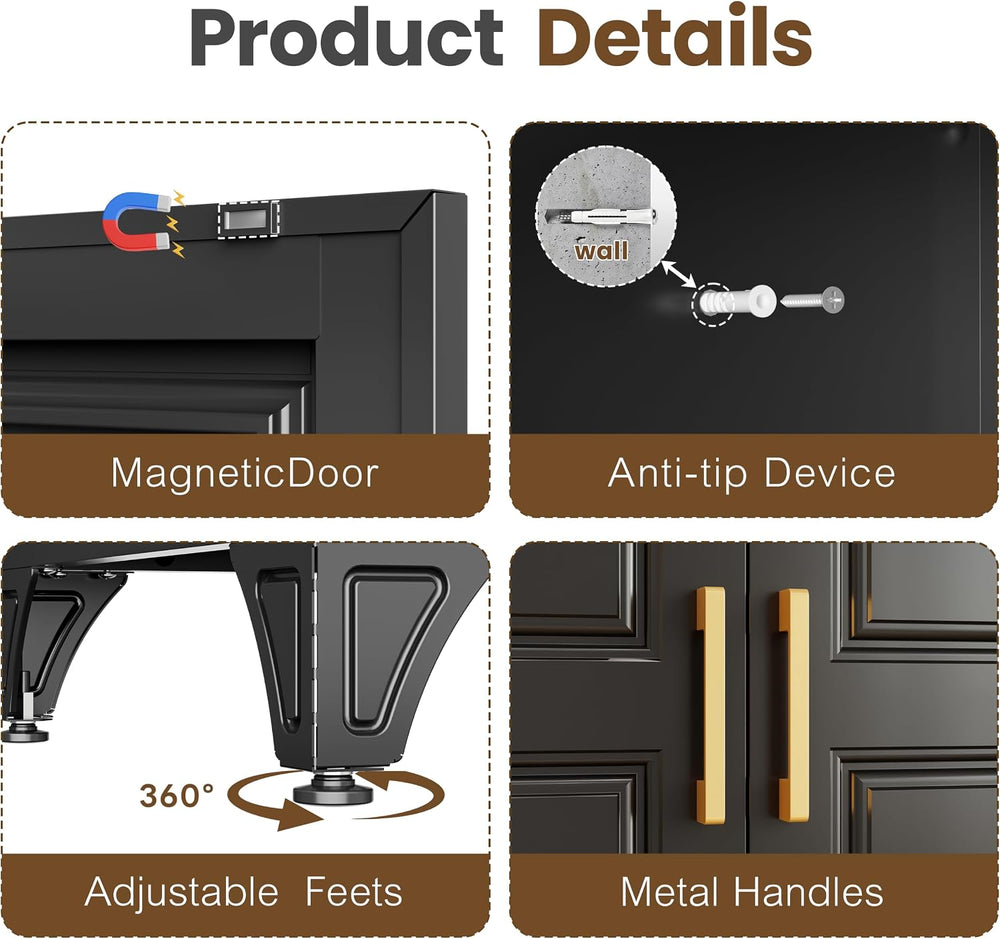 71" Black Metal Armoire Wardrobe Closet with Panel Doors