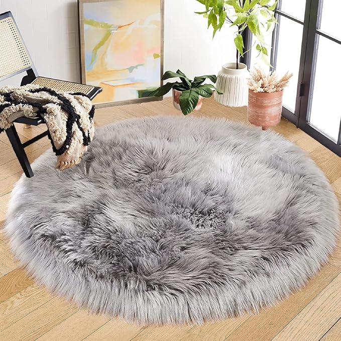 ORINOVA Silver Grey Shag Faux Sheepskin Fuzzy Fur Rugs - Image 6