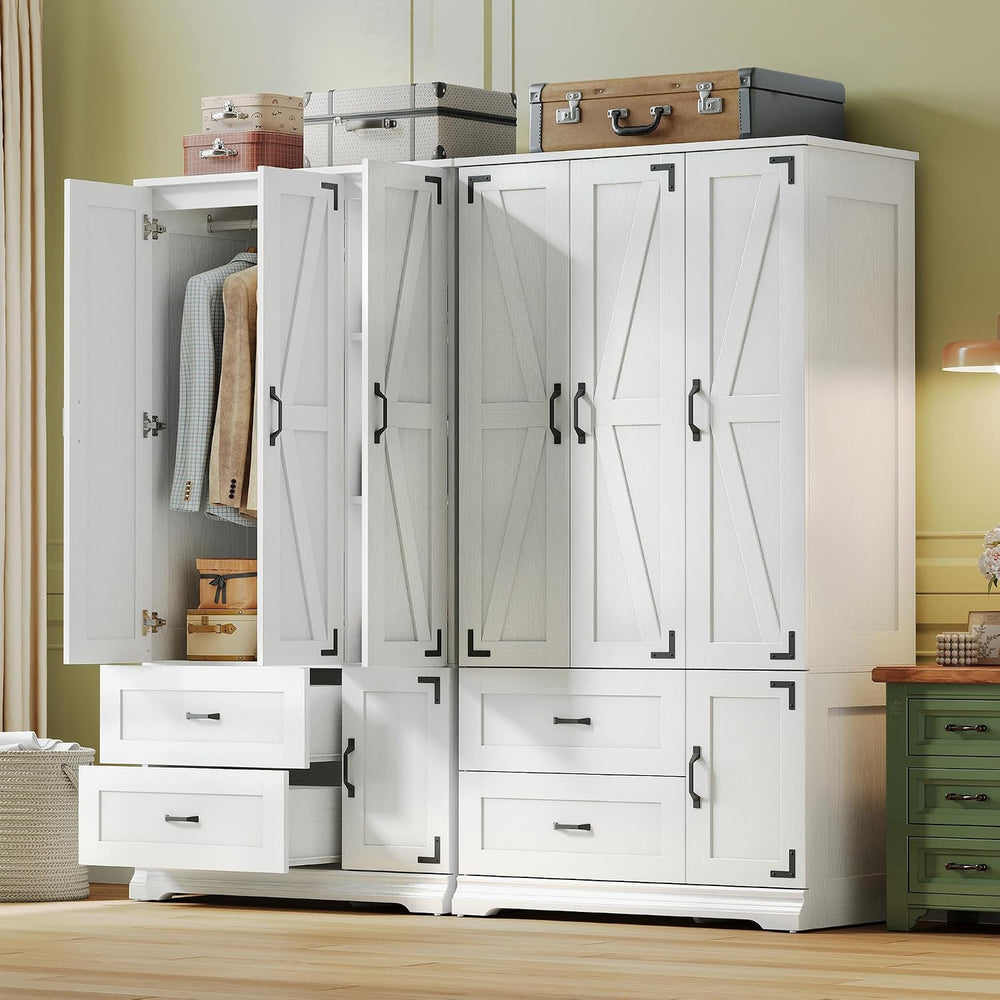 LIKIMIO Armoire Wardrobe Closet 71" with 4 Doors & 2 Drawers, White